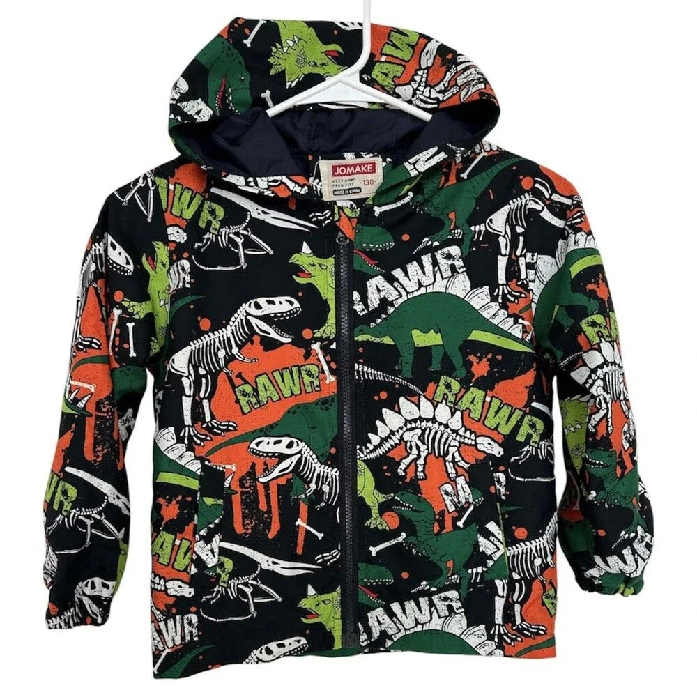NWOT JOMAKE Boys Dinosaur Full Zip Windbreaker Jacket Size 130 S 7-8